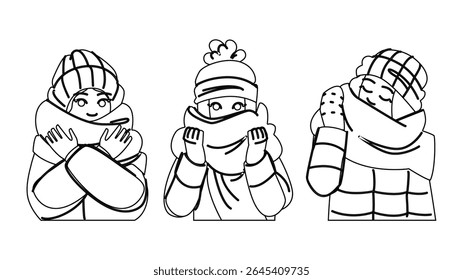 cozy winter scarf vector. warm accessory, style comfort, wrap shawl cozy winter scarf character. people black line pencil drawing illustration