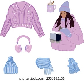 cozy winter set , vector set , cold, 