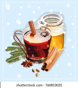Cozy, winter still life, vector
