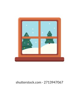 Acogedora ventana de invierno Ver ilustración de dibujos animados