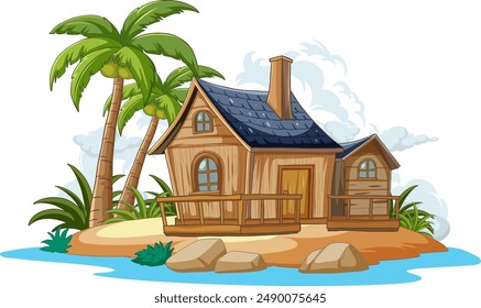 Cozy wooden house on a tropical island