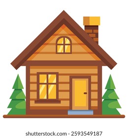Cozy Wooden House on White Background
