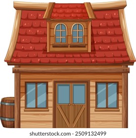 Cozy wooden house with a red roof