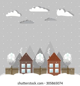 Cozy Wooden Houses, Winter Theme
