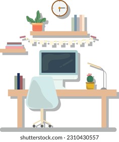 cozy working space flat illustration