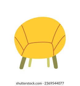 Cozy yellow armchair on an isolated white background. Vector illustration of a home chair for the interior. Modern furniture element