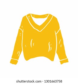 Cozy Yellow Sweater Hand Drawn Illustration. Doodle Art Style on White Background