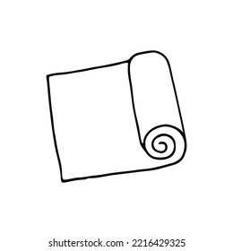 Cozy yoga mat. Sports equipment. Doodle. Drawn by hand. Vector illustration. Outline.