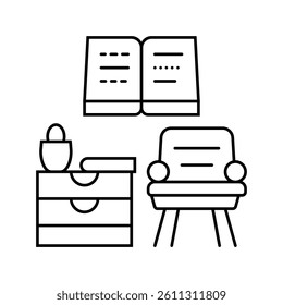 cozying up with a book autumn line icon vector. cozying up with a book autumn sign. isolated contour symbol black illustration