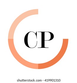 CP black letters , modern type of font , tree orange colors , simply alphabet like design identity