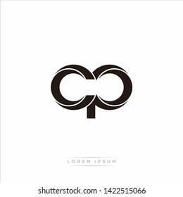 cp c p Initial Letter Split Lowercase Modern Monogram linked outline rounded logo