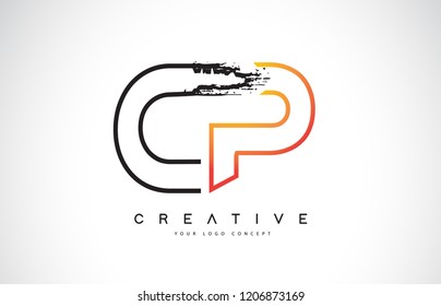CP Creative Modern Logo Design Vetor with Orange and Black Colors. Monogram Stroke Letter Design.