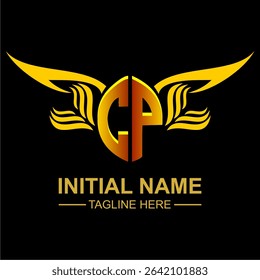 CP Golden Wing Emblem Logo with elegant gold wings, sleek and modern design. Ideal for branding, creative projects, luxury businesses, or artistic ventures.