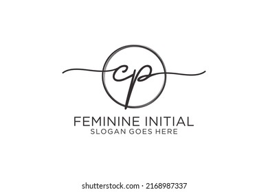 CP handwriting logo with circle template vector logo of initial signature, wedding, fashion, floral and botanical with creative template.
