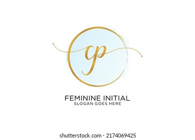 CP handwriting logo with circle template vector signature, wedding, fashion, floral and botanical with creative template.