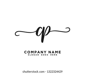 CP Initial Handwriting Logo Vector