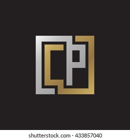 CP initial letters looping linked square elegant logo golden silver black background