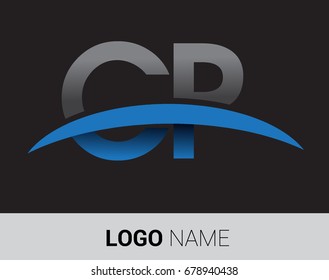 CP initial logo company name colored grey and blue swoosh design.