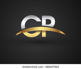 CP initial logo company name colored gold and silver swoosh design. vector logo for business and company identity.
