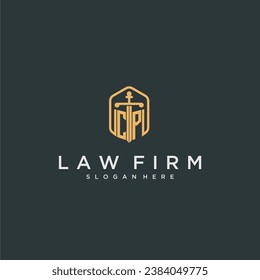 CP initial logo monogram with shield and sword style design for law firm