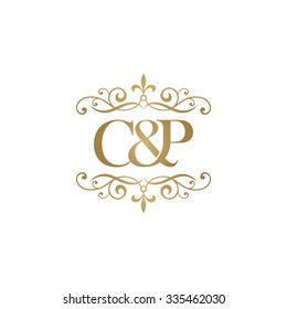 C&P Initial logo. Ornament ampersand monogram golden logo