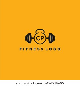 CP initial monogram for fitnes or gym logo with creative barbell design