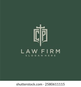 CP initial monogram for law firm with sword and shield logo image