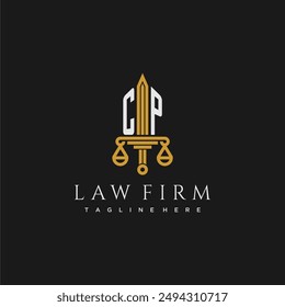 CP initial monogram for lawfirm logo with sword and scale