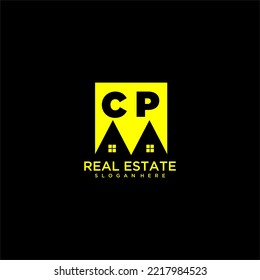 CP initial monogram logo real estate in square style design