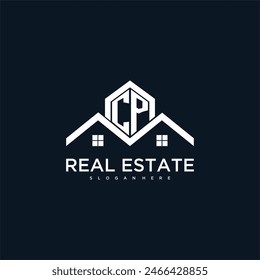 CP initial monogram logo for real estate with creative roof and home image design