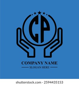 CP initials held within hands, symbolizing trust and protection. The circle represents unity, while stars highlight excellence and ambition.