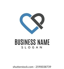 cp initials logo design. CP initials logo template in the shape of a heart.