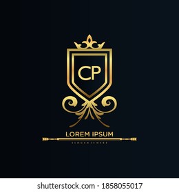 CP Letter Initial with Royal Template.elegant with crown logo vector, Creative Lettering Logo Vector Illustration.