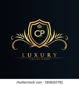CP Letter Initial with Royal Template.elegant with crown logo vector, Creative Lettering Logo Vector Illustration.