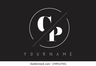 CP Letter Logo with Cutted and Intersected Design and Round Frame Vector Illustration