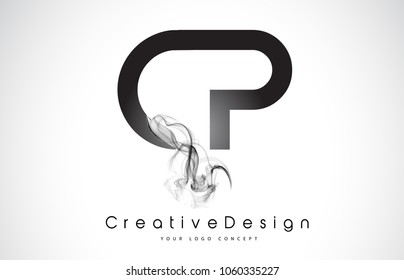 CP Letter Logo Design with Black Smoke. Creative Modern Smoke Letters Vector Icon Logo Illustration.