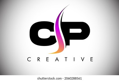 Diseño de logotipo de carta CP con Shoosh creativo y ilustración vectorial de aspecto moderno. Icono de letra CP con forma curvada en el medio