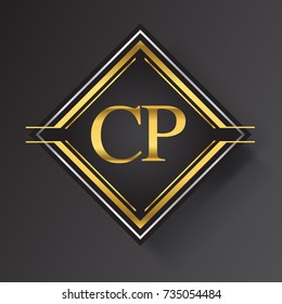 CP Letter logo in a square shape gold and silver colored geometric ornaments. Vector design template elements for your business or company identity.