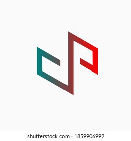 logotipo de monograma minimalista de letra cp con color de gradiente verde vivo y rojo, símbolo cp en línea negrita