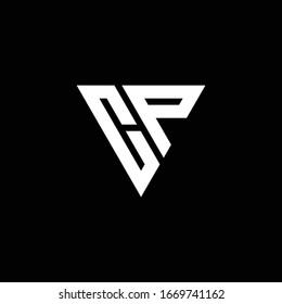 CP Logo letter monogram with triangle shape design template isolated on black background