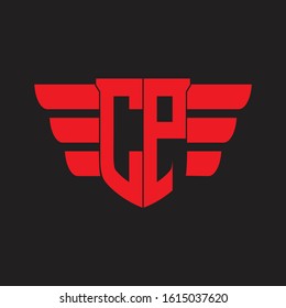 CP Logo monogram with emblem and wings element design template on red colors