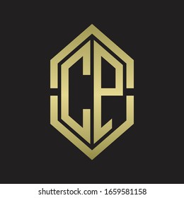 CP-Logo-Monogramm mit Hexagon-Form und Rahmenschnitt-Stil mit Goldfarben