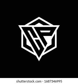 Monograma del logotipo CP con forma de triángulo y hexágono aislado en colores dorados y blancos
