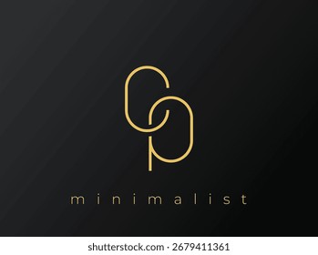Logotipo minimalista CP con Formas entrelazadas sobre fondo negro sólido. Un diseño de logotipo minimalista limpio y moderno.