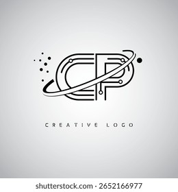 CP Orbit Monogram Logo - Futuristic Minimal Letter mark with Circular Line Art, Tech-Inspired Dots and Space Motion Concept for Modern Branding Identity (Logotipo Monográfico de Órbita CP - Marca de Letra Mínima Futurista com Linha de Arte Circular, Pontos Inspirados na Tecnologia e Conceito de Movimento Espacial para Identidade de Marca Moderna)