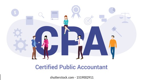 cpa certified public accountant concept with big word or text and team people with modern flat style - vector