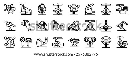 CPAP mask icons set. Different types of oxygen concentrators and breathing machines are providing essential respiratory support