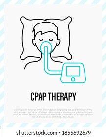 Cpap therapy for sleep apnea, insomnia. Thin line icon. Medical equipment. Vector illustration.