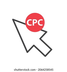 Acrónimo CPC (costo por clic) y flecha del ratón del ordenador - ilustración vectorial