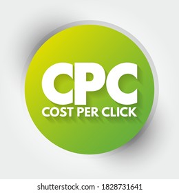 CPC Cost Per Click - online advertising revenue model that websites use to bill advertisers, acronym text concept for presentations and reports